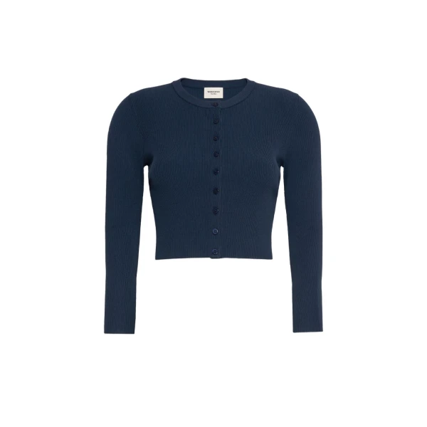 Max Mara Tennis Fine Rib Viscose Cardigan in Navy | Cardigan | Luxury Shoes 