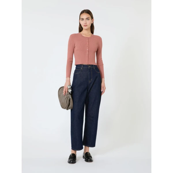 Max Mara Tennis Fine Rib Viscose Cardigan in Terra Cotta | Cardigan | Luxury Shoes 