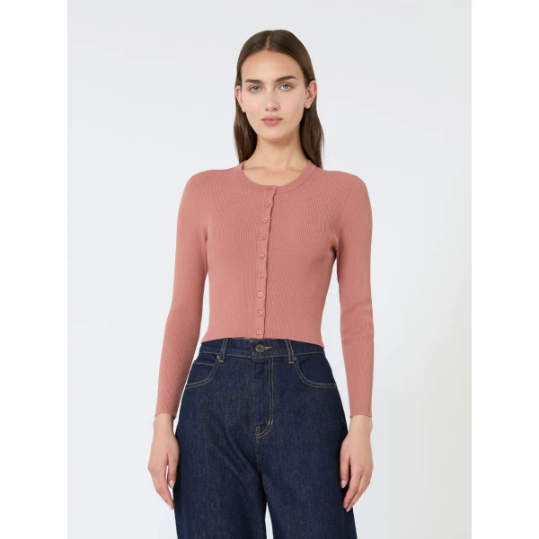 Max Mara Tennis Fine Rib Viscose Cardigan in Terra Cotta | Cardigan | Luxury Shoes 