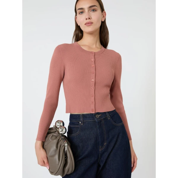 Max Mara Tennis Fine Rib Viscose Cardigan in Terra Cotta | Cardigan | Luxury Shoes 