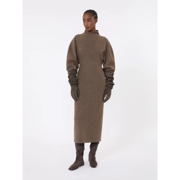 Max Mara Tenuta Wool and Cashmere Jersey Dress in Mud | Maxi Dresses | Luxury Shoes 