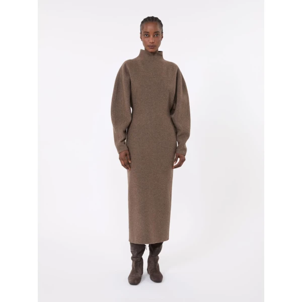 Max Mara Tenuta Wool and Cashmere Jersey Dress in Mud | Maxi Dresses | Luxury Shoes 