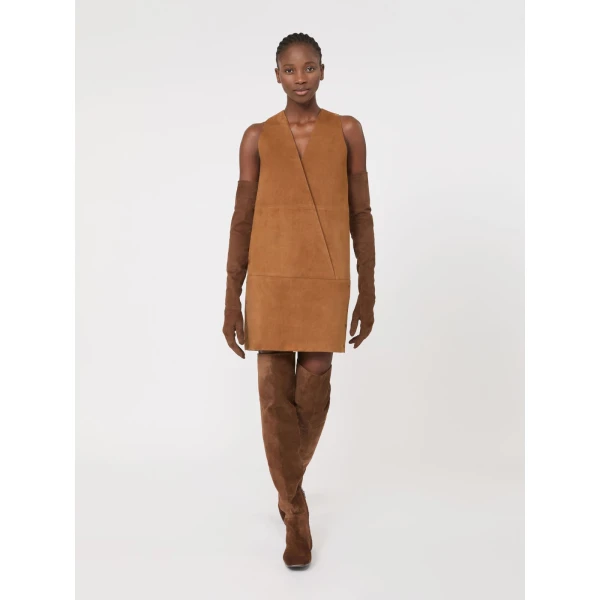 Max Mara Terra Short Suede Dress in Camel | Mini Dresses | Luxury Shoes 