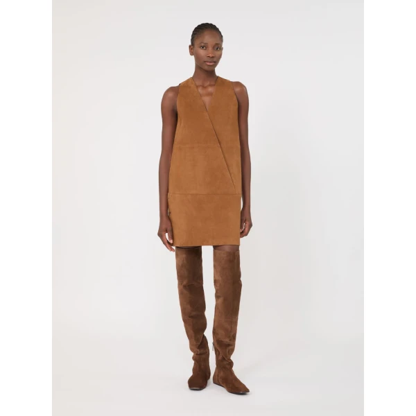 Max Mara Terra Short Suede Dress in Camel | Mini Dresses | Luxury Shoes 