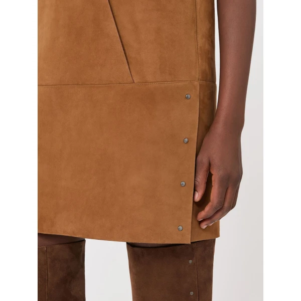 Max Mara Terra Short Suede Dress in Camel | Mini Dresses | Luxury Shoes 