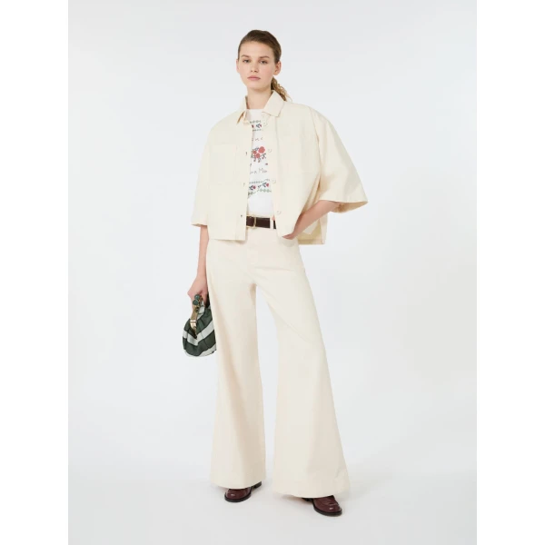 Max Mara Terra Washed Cotton Cropped Jacket in Ecru | Jackets | Luxury Shoes 