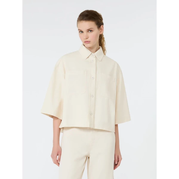 Max Mara Terra Washed Cotton Cropped Jacket in Ecru | Jackets | Luxury Shoes 