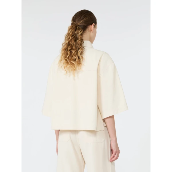 Max Mara Terra Washed Cotton Cropped Jacket in Ecru | Jackets | Luxury Shoes 