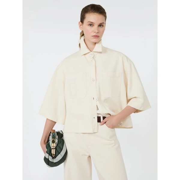 Max Mara Terra Washed Cotton Cropped Jacket in Ecru | Jackets | Luxury Shoes 