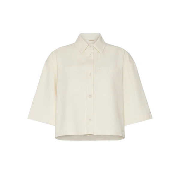 Max Mara Terra Washed Cotton Cropped Jacket in Ecru | Jackets | Luxury Shoes 