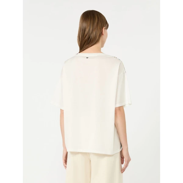 Max Mara Terzo Jersey and Printed Silk T-Shirt in Light Blue | T-shirts | Luxury Shoes 
