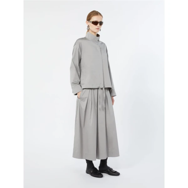Max Mara Tesoro Cotton Satin Pleated Midi Skirt in Light Grey | Pleated Skirts | Luxury Shoes 