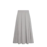 Max Mara Tesoro Cotton Satin Pleated Midi Skirt in Light Grey | Pleated Skirts | Luxury Shoes 