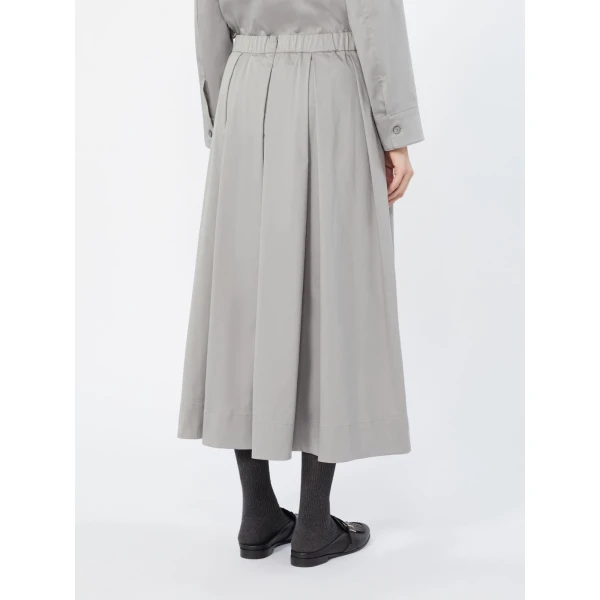 Max Mara Tesoro Cotton Satin Pleated Midi Skirt in Light Grey | Pleated Skirts | Luxury Shoes 