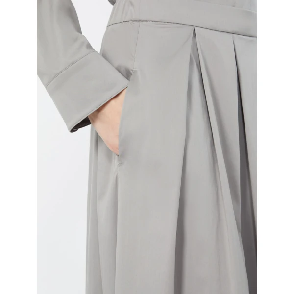 Max Mara Tesoro Cotton Satin Pleated Midi Skirt in Light Grey | Pleated Skirts | Luxury Shoes 