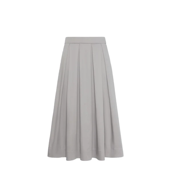 Max Mara Tesoro Cotton Satin Pleated Midi Skirt in Light Grey | Pleated Skirts | Luxury Shoes 