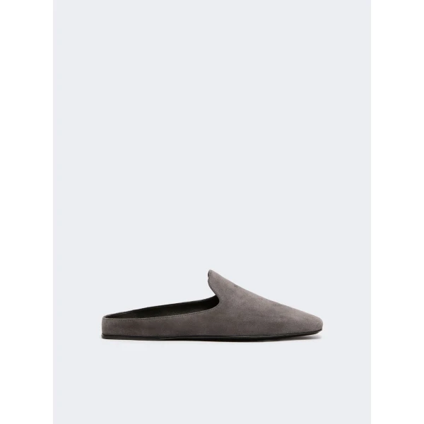 Max Mara Tessile Suede Mules in Medium Grey | Mules | Luxury Shoes 