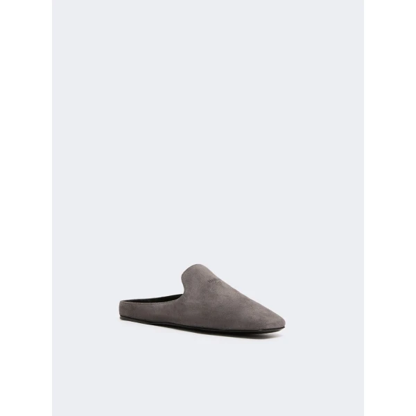 Max Mara Tessile Suede Mules in Medium Grey | Mules | Luxury Shoes 