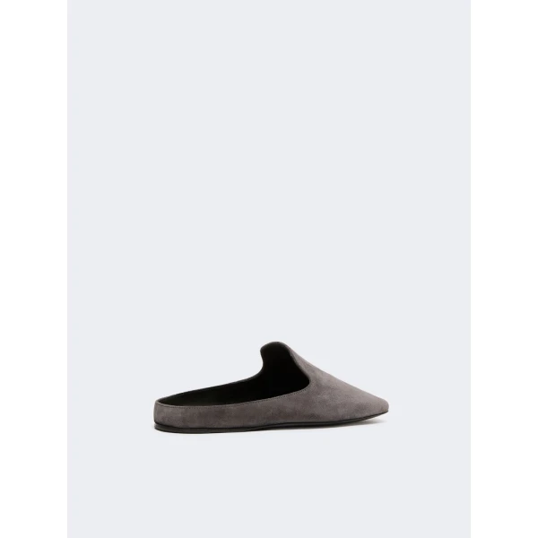 Max Mara Tessile Suede Mules in Medium Grey | Mules | Luxury Shoes 