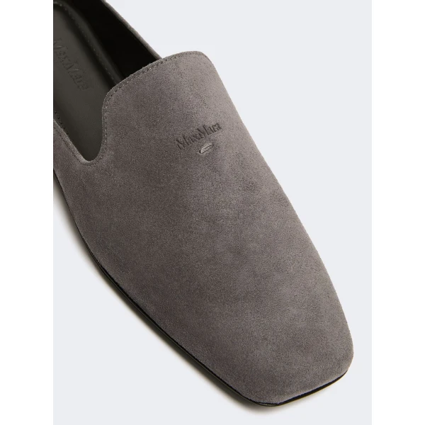 Max Mara Tessile Suede Mules in Medium Grey | Mules | Luxury Shoes 