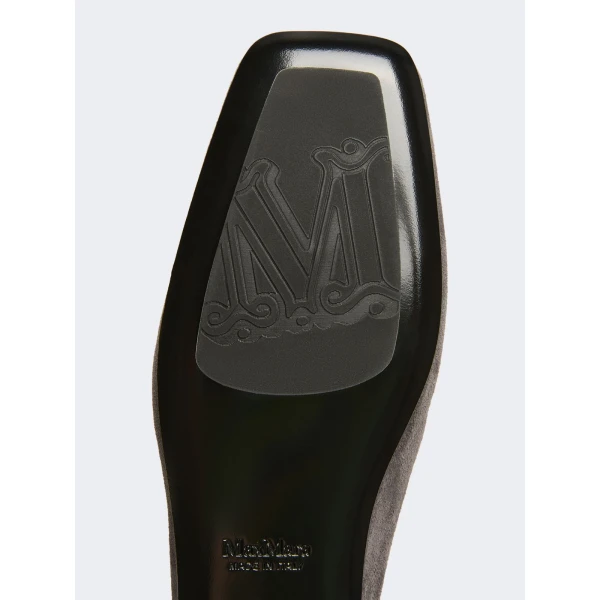 Max Mara Tessile Suede Mules in Medium Grey | Mules | Luxury Shoes 