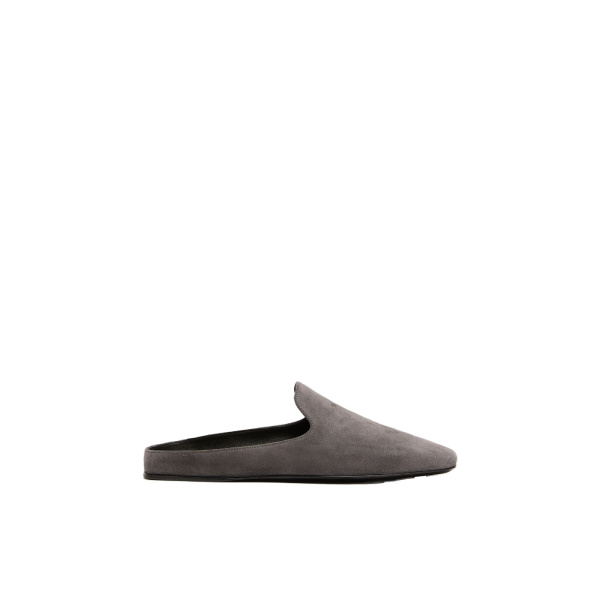 Max Mara Tessile Suede Mules in Medium Grey | Mules | Luxury Shoes 