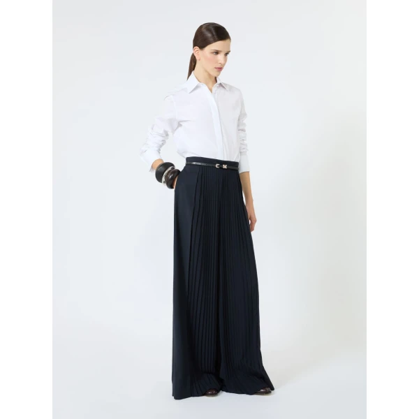 Max Mara Tiglio Wool Trousers with Plisse Detail in Ultramarine | Wide leg pants | Luxury Shoes 