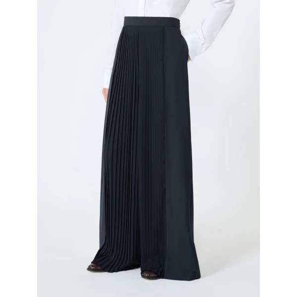 Max Mara Tiglio Wool Trousers with Plisse Detail in Ultramarine | Wide leg pants | Luxury Shoes 