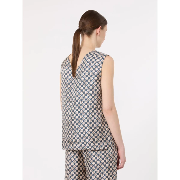 Max Mara Timetop Printed Silk Sleeveless Top in Navy | Blouse | Luxury Shoes 