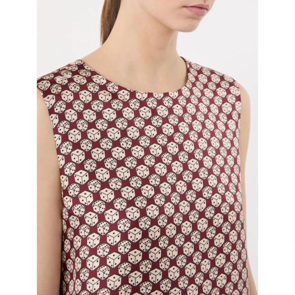 Max Mara Timetop Printed Silk Sleeveless Top in Navy | Blouse | Luxury Shoes 