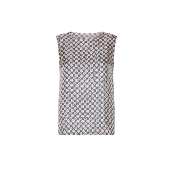 Timetop Printed Silk Sleeveless Top in Navy
