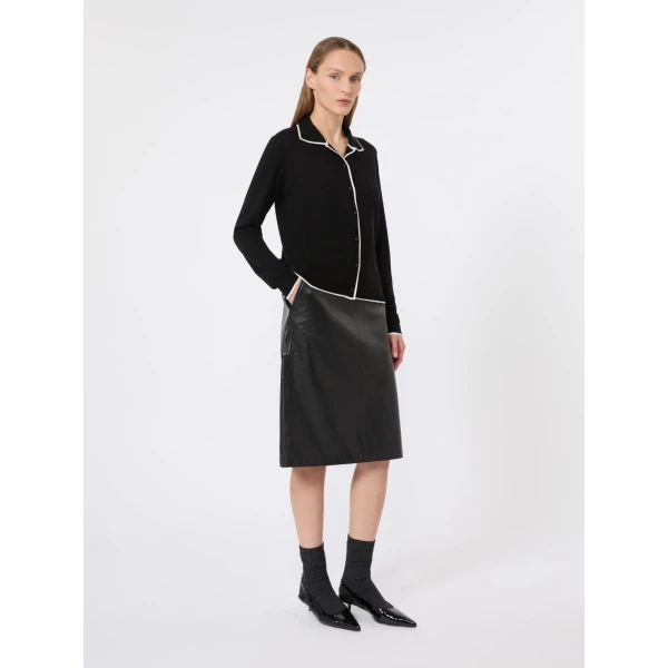Max Mara Timore Hammered Leather Pencil Skirt in Black | Leather Skirts | Luxury Shoes 
