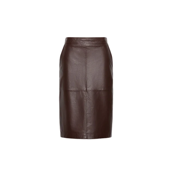 Timore Hammered Leather Pencil Skirt in Bordeaux