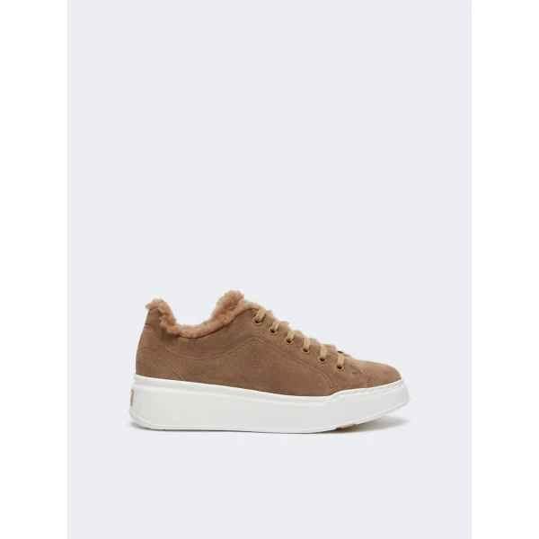 Max Mara Tmaxi Suede and Teddy Trainers in Camel | Sneakers | Luxury Shoes 
