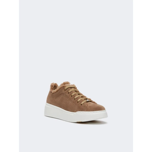 Max Mara Tmaxi Suede and Teddy Trainers in Camel | Sneakers | Luxury Shoes 