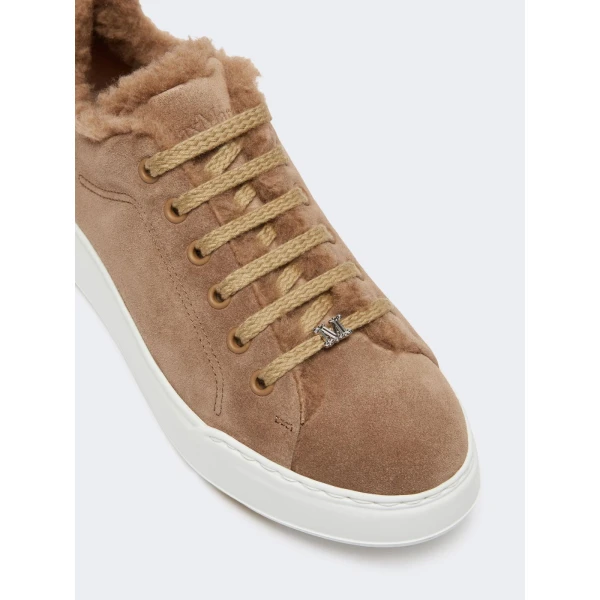 Max Mara Tmaxi Suede and Teddy Trainers in Camel | Sneakers | Luxury Shoes 