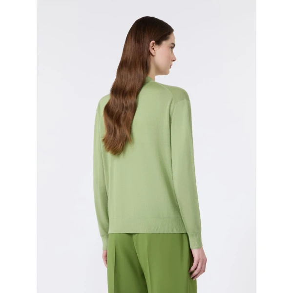 Max Mara Torre Wool, Silk and Cashmere V-Neck Cardigan in Green | Cardigan | Luxury Shoes 