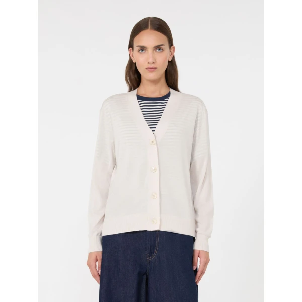 Max Mara Torre Wool, Silk and Cashmere V-Neck Cardigan in Ivory | Cardigan | Luxury Shoes 