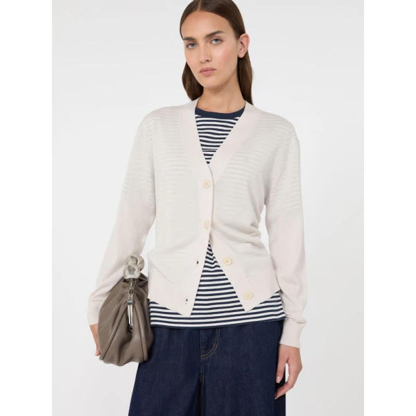Max Mara Torre Wool, Silk and Cashmere V-Neck Cardigan in Ivory | Cardigan | Luxury Shoes 