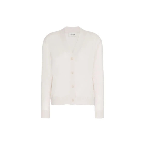 Max Mara Torre Wool, Silk and Cashmere V-Neck Cardigan in Ivory | Cardigan | Luxury Shoes 