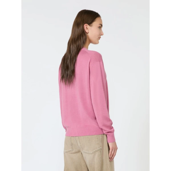Max Mara Torre Wool, Silk and Cashmere V-Neck Cardigan in Raspberry | Cardigan | Luxury Shoes 