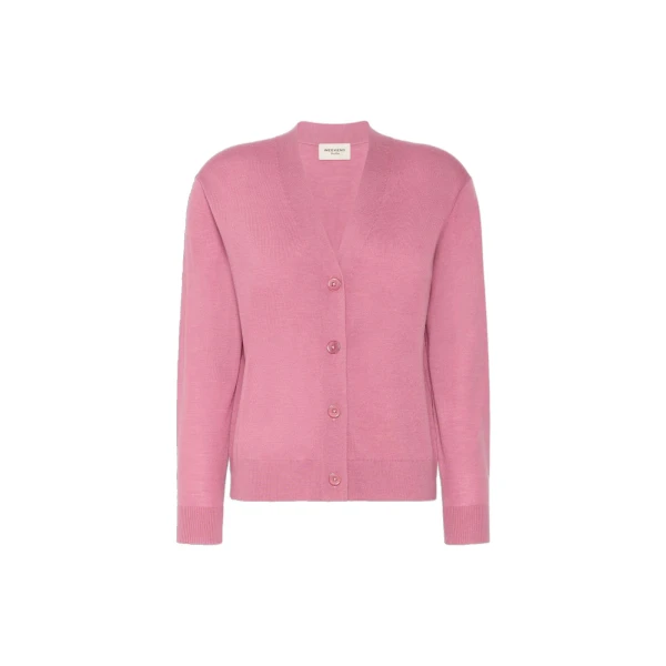 Max Mara Torre Wool, Silk and Cashmere V-Neck Cardigan in Raspberry | Cardigan | Luxury Shoes 