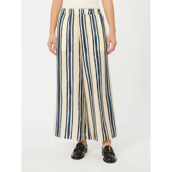 Max Mara Tortona Silk Twill Wide Leg Trousers in Navy | Wide leg pants | Luxury Shoes 