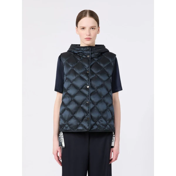 Max Mara Trefa Water-Repellent Canvas Padded Gilet in Midnight Blue | Vests | Luxury Shoes 