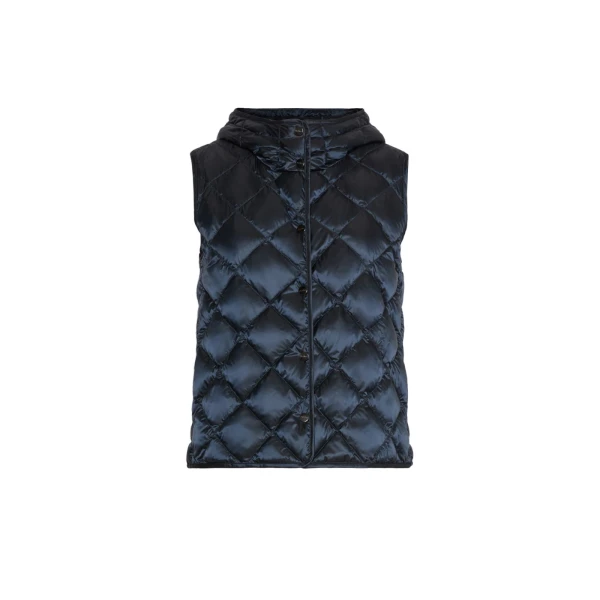 Max Mara Trefa Water-Repellent Canvas Padded Gilet in Midnight Blue | Vests | Luxury Shoes 