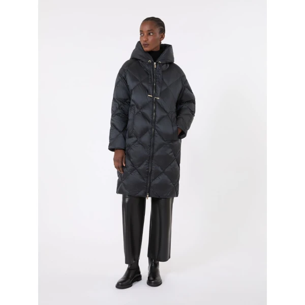 Max Mara Trefe Hooded Midi Puffer Jacket in Black | Coats | Luxury Shoes 
