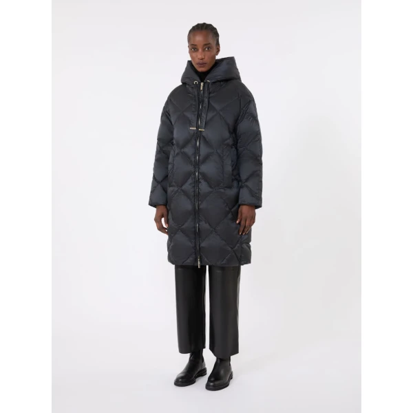 Max Mara Trefe Hooded Midi Puffer Jacket in Black | Coats | Luxury Shoes 