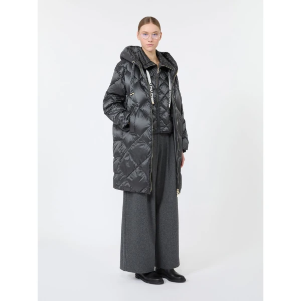 Max Mara Trefe Hooded Midi Puffer Jacket in Medium Grey | Coats | Luxury Shoes 