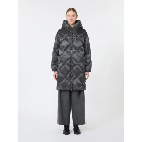 Max Mara Trefe Hooded Midi Puffer Jacket in Medium Grey | Coats | Luxury Shoes 