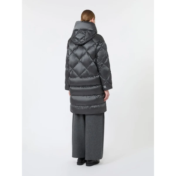 Max Mara Trefe Hooded Midi Puffer Jacket in Medium Grey | Coats | Luxury Shoes 